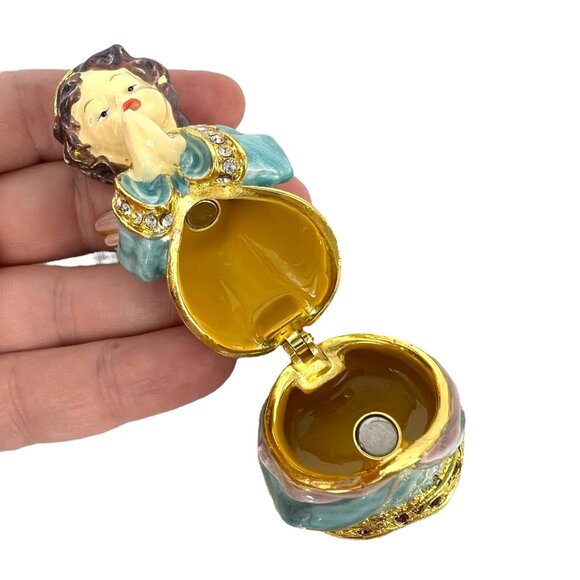 Angel Praying Trinket Box Blue Enamel Clear Lavender Purple Jeweled - Picture 4 of 12